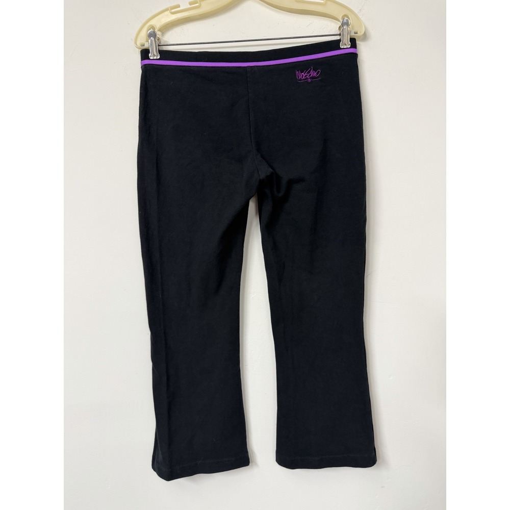 Vtg Mossimo‎ Large Flare Leg Cropped Pants Black Fit Low Rise Stretch Leggings